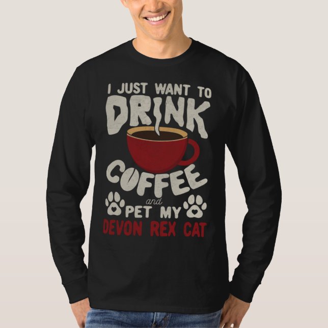 Camiseta Beba Café E Acaricie Meu Gato Devon Rex Ditos Gato (Frente)