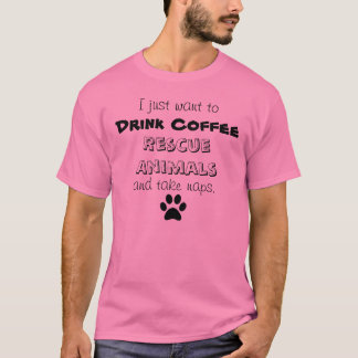 Camiseta beba o café, salve animais, sestas da tomada