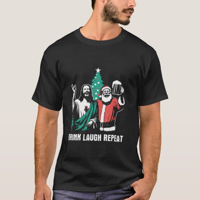 Camiseta Beba Ria Repetir Papais noeis Engraçados Jesus Beb (Frente)