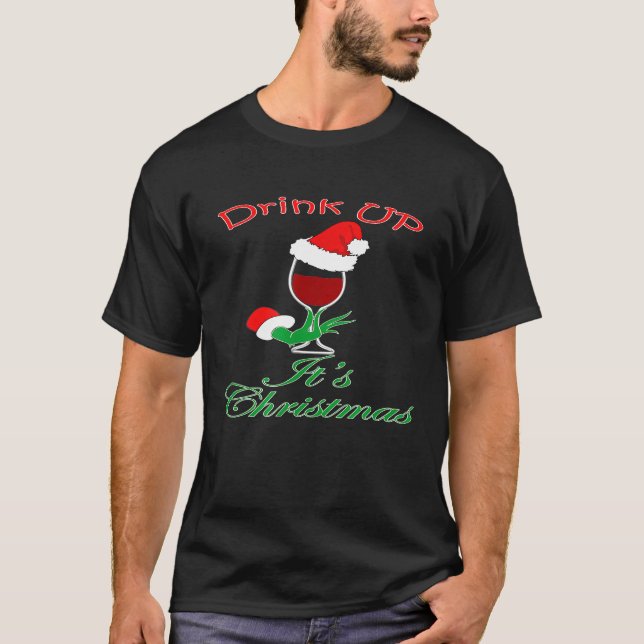 Camiseta Beba Seu Vinho De Natal Vidro Santa Hat (Frente)