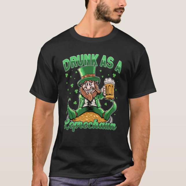 Camiseta Bebado como Leprechaun com Rua de Vidro de Cerveja (Frente)