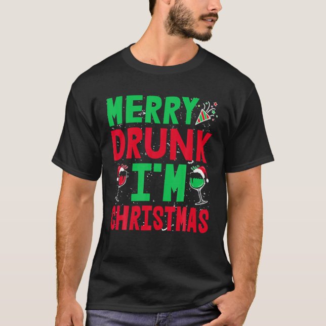 Camiseta Bebado de Feliz de Natal Eu sou Vinho de Natal Pap (Frente)