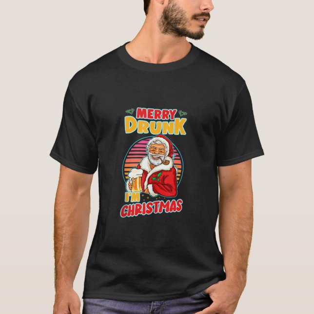 Camiseta Bebado feliz Eu sou Papai noel de Natal Beer Beer  (Frente)