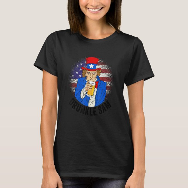 Camiseta Bêbado Sam Tio Sam American Beer Bebendo 4º O (Frente)