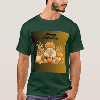 Camiseta Bebê Adorável em Aquarela com Gorro de Abóbora - F