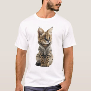 Camiseta Bebê Adorável Serval Vestindo Cinza Tecido à Mão