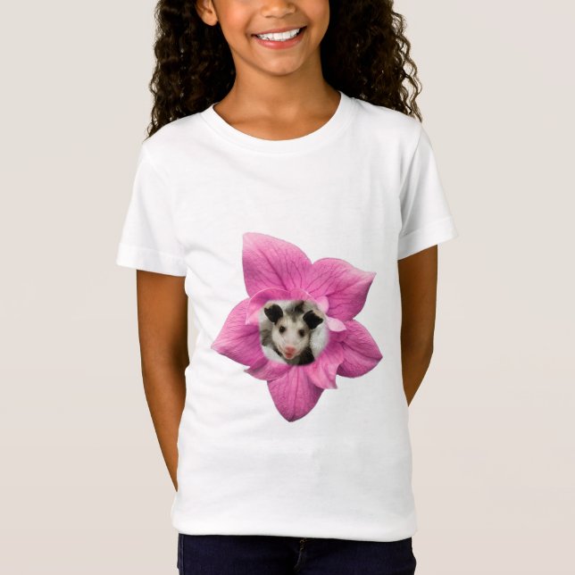 Camiseta Bebê Adoravelmente Fofo Gambá Sorridente Floral (Frente)