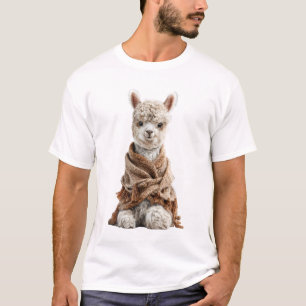 Camiseta Bebê Alpaca Adorável Envolvido em Xale de Tricô
