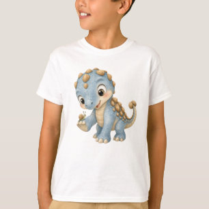 Camiseta Bebê Ankylosaurus Azul Fofo Segurando Caracol Infa