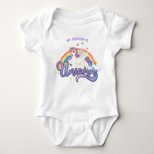 Camiseta Bebê Aranha Arco-Íris Unicórnio de Gênero (Frente)