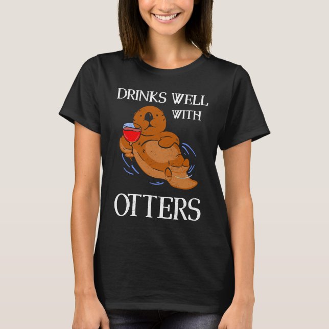 Camiseta Bebe Bem Com Lontras  Lontras Animais a Beber (Frente)
