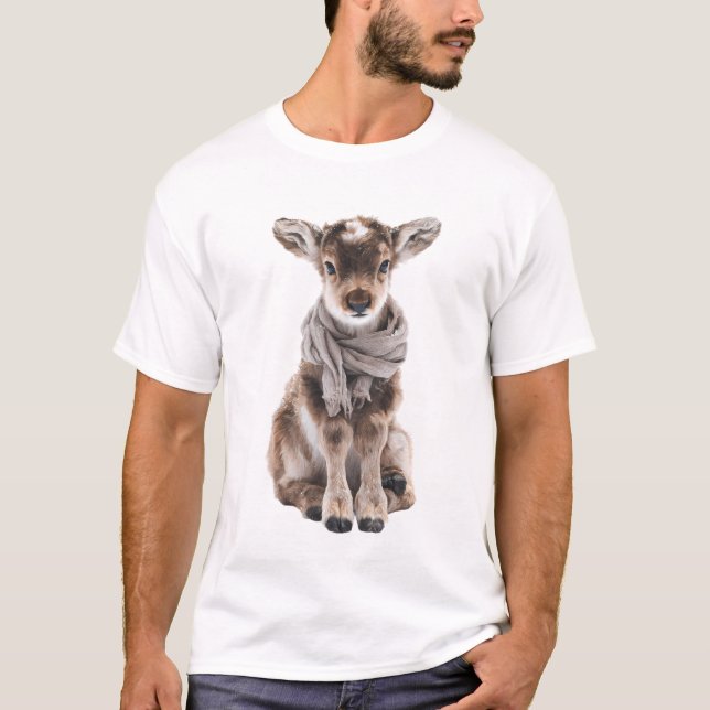 Camiseta Bebê Bezerro Adorável em Cachecol de Inverno Aconc (Frente)