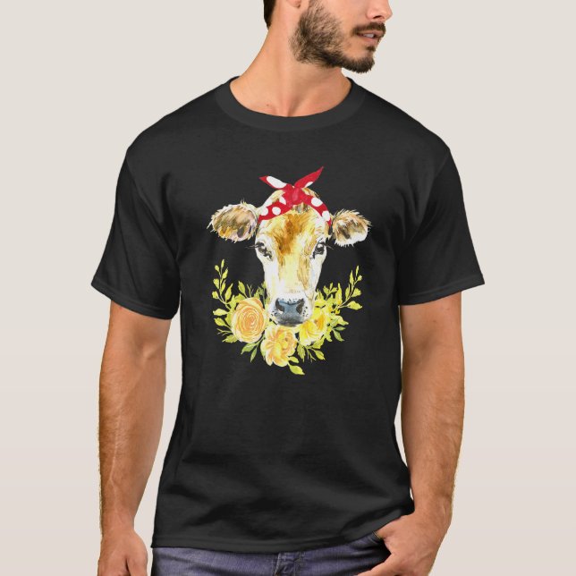 Camiseta Bebê Bezerro Fofo Com Faixa Amarela Flores Vaca (Frente)