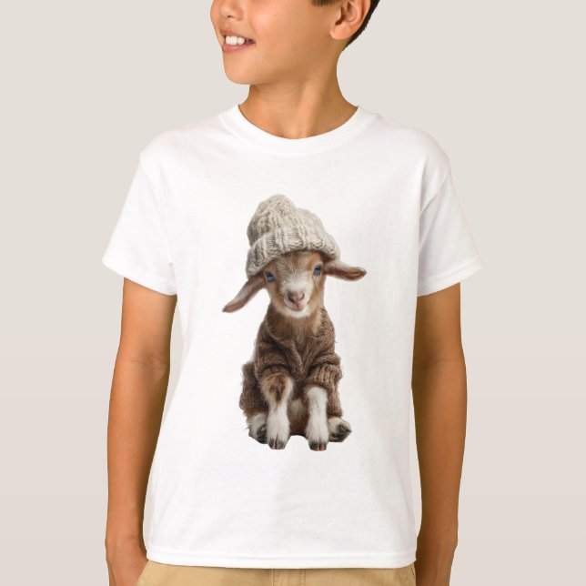 Camiseta Bebê Bode com Gorro de Tricô Crianças (Frente)