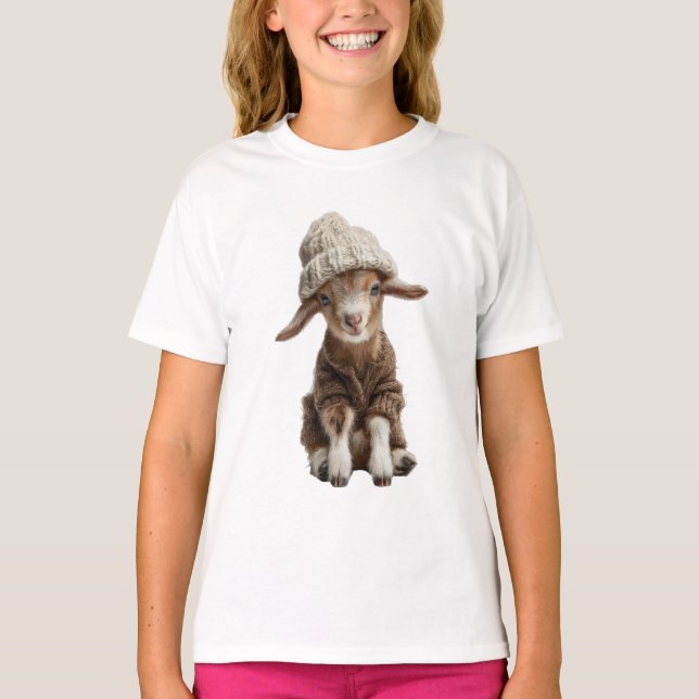 Camiseta Bebê Bode com Gorro de Tricô Crianças (Frente)