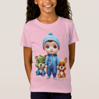 Camiseta Bebê bonito de toquinha azul grande dos desenhos