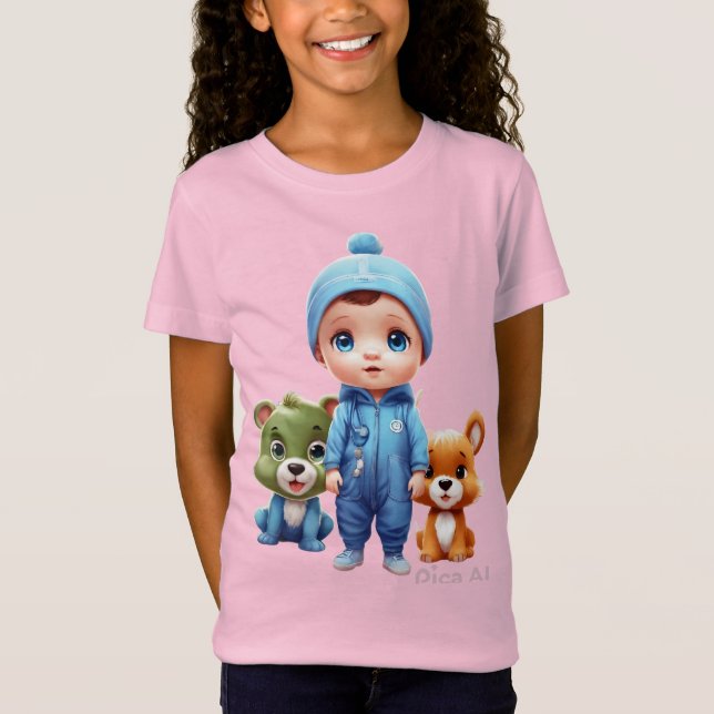 Camiseta Bebê bonito de toquinha azul grande dos desenhos (Frente)