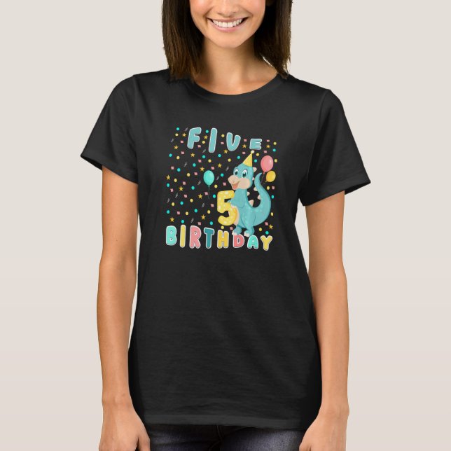 Camiseta Bebê bonito Dinossauro 5 Anos Feliz Aniversário 5  (Frente)