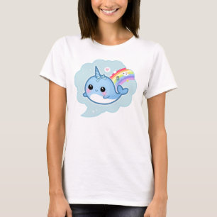 Camiseta Bebê bonito do kawaii narwhal com arco-íris