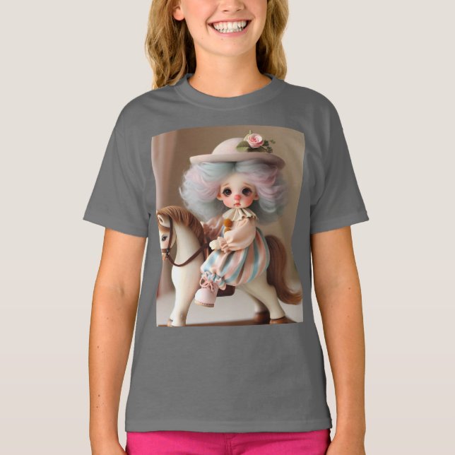 Camiseta Bebê bonito em um cavalo de madeira (Frente)