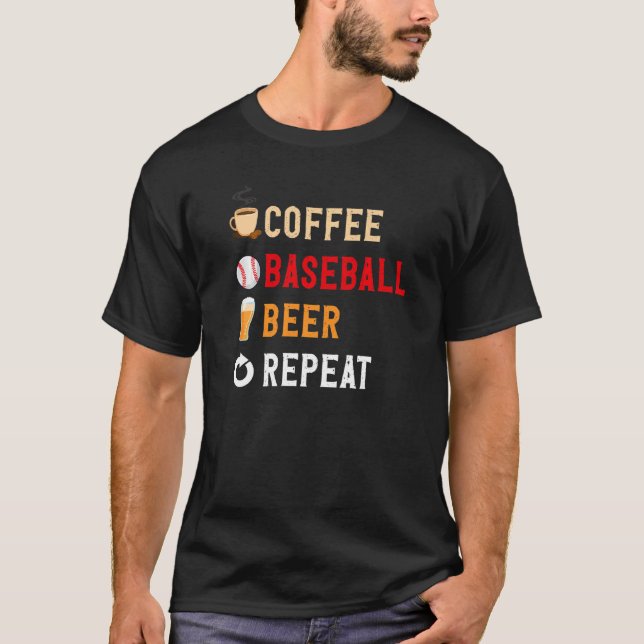 Camiseta Bebe Café Engraçado, Baseball, Repetição de Cervej (Frente)