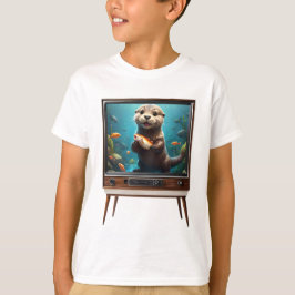 Camiseta Bebê Com Peixe Na Televisão Analógica,
