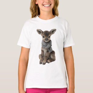 Camiseta Bebê Corça com Cachecol Cinza Crianças