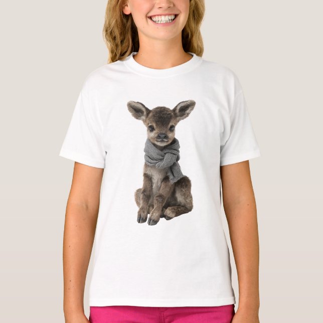 Camiseta Bebê Corça com Cachecol Cinza Crianças (Frente)