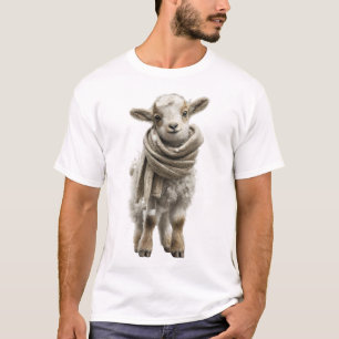 Camiseta Bebê Cordeiro Adorável em Cachecol de Tricô Grosso