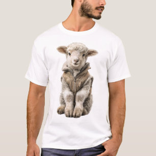 Camiseta Bebê Cordeiro Adorável em Colete Miniatura