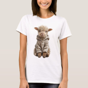 Camiseta Bebê Cordeiro Fofo com Capuz de Lã