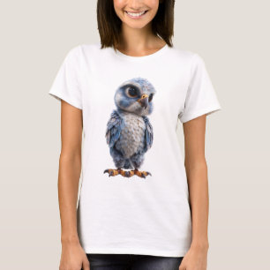 Camiseta Bebê Coruja Azul Adorável Mulheres Pássaro de Olho