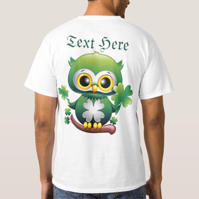Camiseta Bebê Coruja Fofo St Patrick Cartoon (Verso)