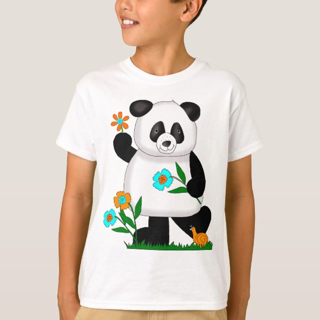 Camiseta Bebê Crianças Panda Com Flores 2 (Frente)