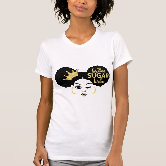 Camiseta Bebê de açúcar castanho a preto e Dourado (Frente)