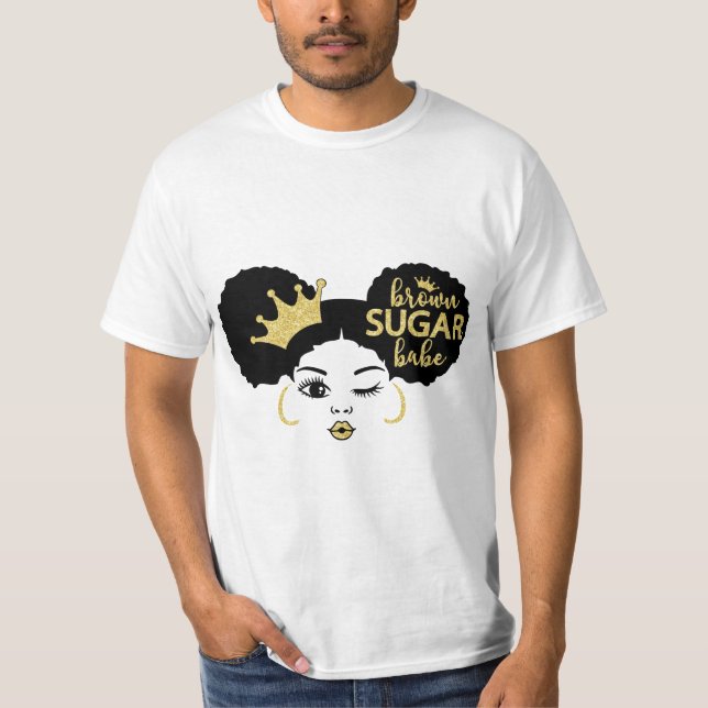 Camiseta Bebê de açúcar castanho a preto e Dourado (Frente)