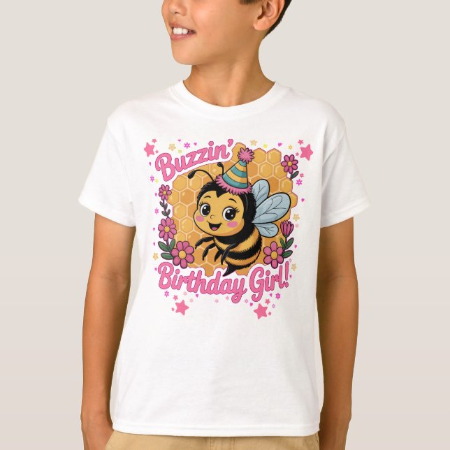 Camiseta Bebê de Aniversário Tema de Abelhas Bonitas (Frente)