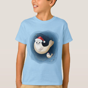 Camiseta Bebê de foca bonita com chapéu de Papai Noel sau