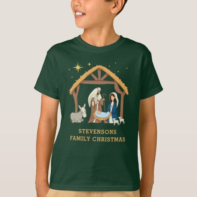 Camiseta Bebê de Natal da Família Personalizada em um Armár (Frente)