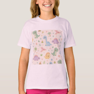 Camiseta Bebê Dinossauro Fofo Padrão Pastel Sem Costura par