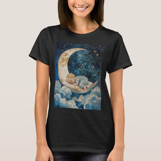 Camiseta Bebê dormindo na lua (Frente)