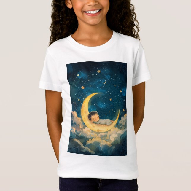 Camiseta Bebê dormindo na lua (Frente)
