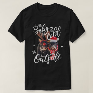Camiseta Bebê é cão exterior frio de Frenchbull do Natal