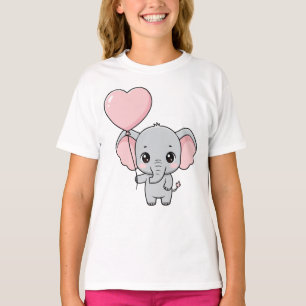 Camiseta Bebê Elefante Fofo com Balão em Forma de Coração R