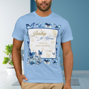 Camiseta Bebê em Flor de Borboleta Azul Branca Clássica