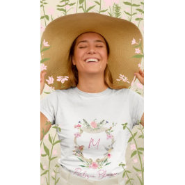 Camiseta Bebê Em Sangue Pó Floral Monograma Rosa