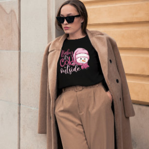 Camiseta Bebê Está Frio Fora de Neve Rosa de Natal