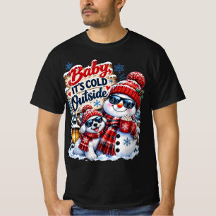Camiseta Bebê Está Frio Lá Fora – Boneco de Neve e Cachorro