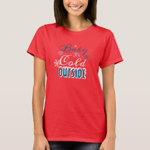 Camiseta Bebê Está Frio Lá Fora Férias de Inverno Azul Verm