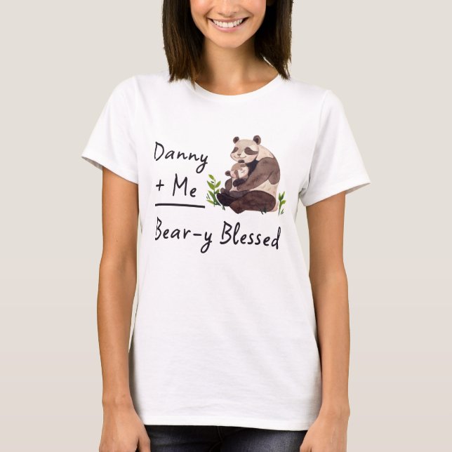 Camiseta Bebê + Eu = Abencoado com Urso Correspondente Pand (Frente)